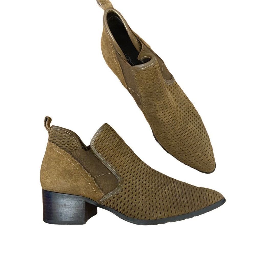 Donald Pliner Darla Perforated Booties Camel Tan Waxy Suede Slip On Size 6.5